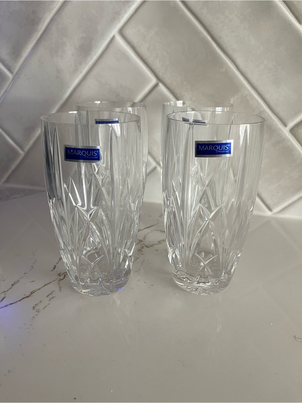 Marquis by Waterford Crystal Highball Glasses Set of 4 Cut Tumbler Barware